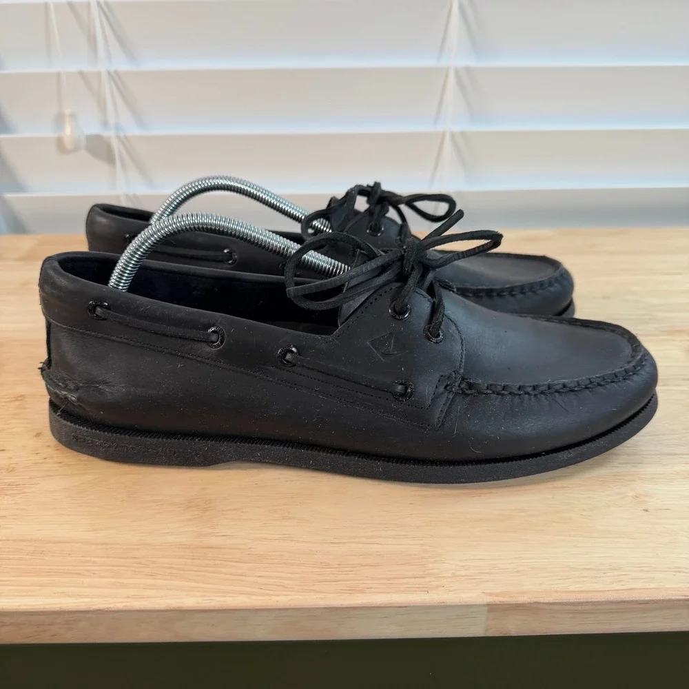 Sperry Authentic Original Boat Shoes Men's Black Leather Lace-Up Casual - 12M